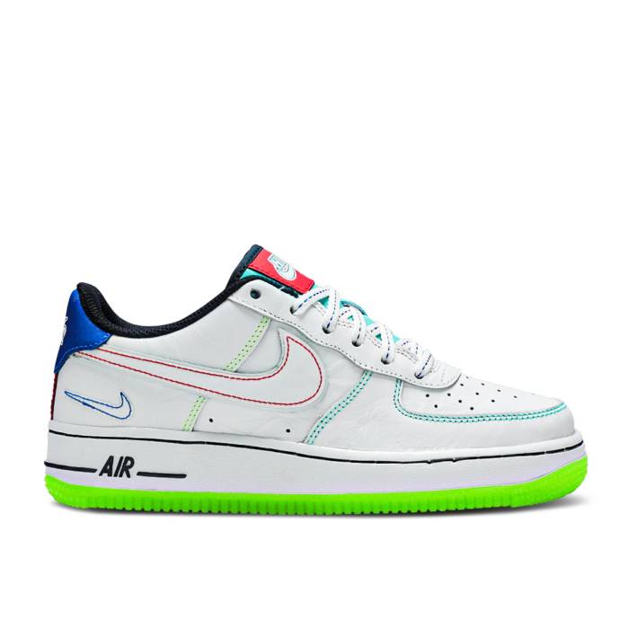 ナイキ Nike 【 Air Force 1 Low Bg \u0027Outside The Lines\u0027 Youth White/White/Racer Blue/Aurora Green 】 お坊っちゃん キッズ 白いこと 白いこと 青み 青色 green 緑・緑であること