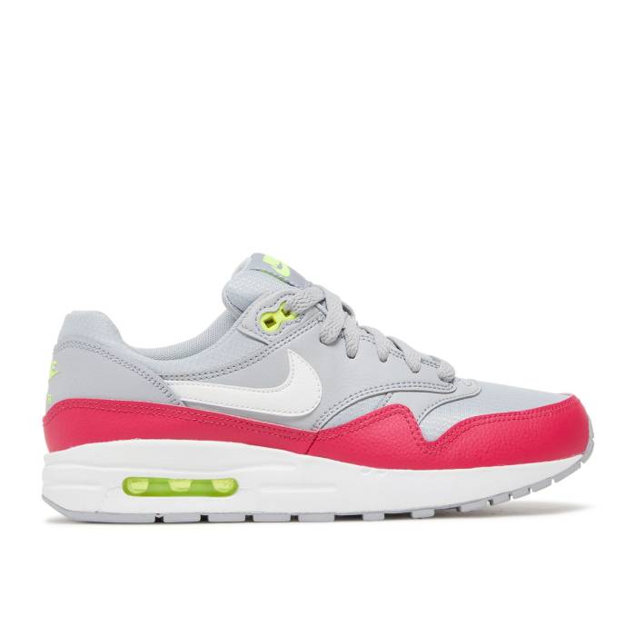 ナイキ Nike 【 Air Max 1 ガウス \u0027Wolf Grey Rush Pink\u0027 Youth Wolf Grey/White/Rush Pink/Volt 】 マックス 薄墨色 薄墨色 rush 混雑時 御坊っちゃん キッズ 薄墨色 薄墨色 白いこと 白いこと rush 混雑時 pink サクラ色 靴-キッズファッション-スニーカー