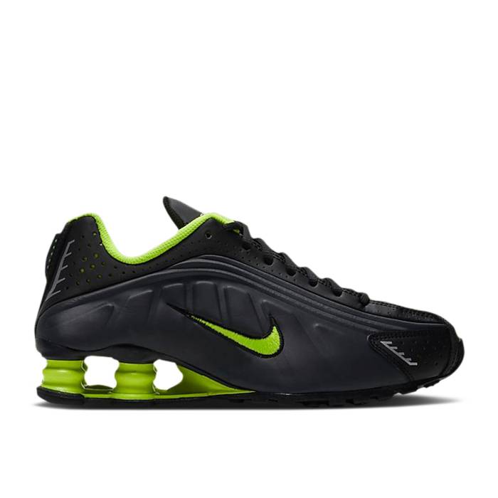 ナイキ Nike 【 Shox R4 ガウス \u0027Black Volt\u0027 Youth Black/Anthracite/Metallic Silver/Volt 】 Shox ショックス 御坊っちゃん キッズ 黒いこと 黒いこと Silver しろがね色・しろがね色
