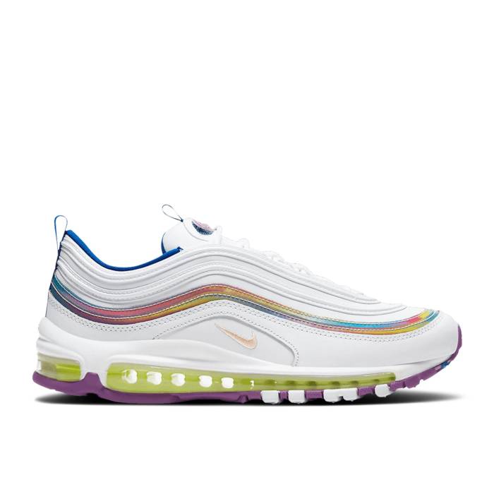 ナイキ Nike 【 Wmns Air Max 97 Se \u0027White Iridescent Stripes\u0027 Women White/Purple Nebula/Hyper Blue/Washed Coral 】 マックス レディース 白いこと 白いこと Purple 紫・パープル 青碧 青碧