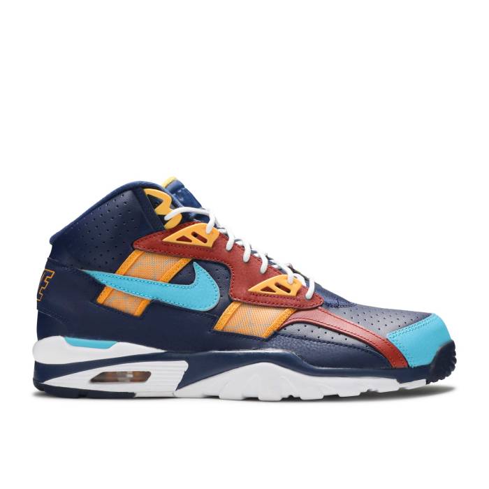 ナイキ Nike 【 Air Trainer Sc High \u0027Los Angeles Rams\u0027 Men Navy/Aqua/Brown/Yellow 】 調教師 ご機嫌 メンズ 紺色 米国海軍 アクア 赤銅色 赤銅色 yellow 黄味がかった・黄色