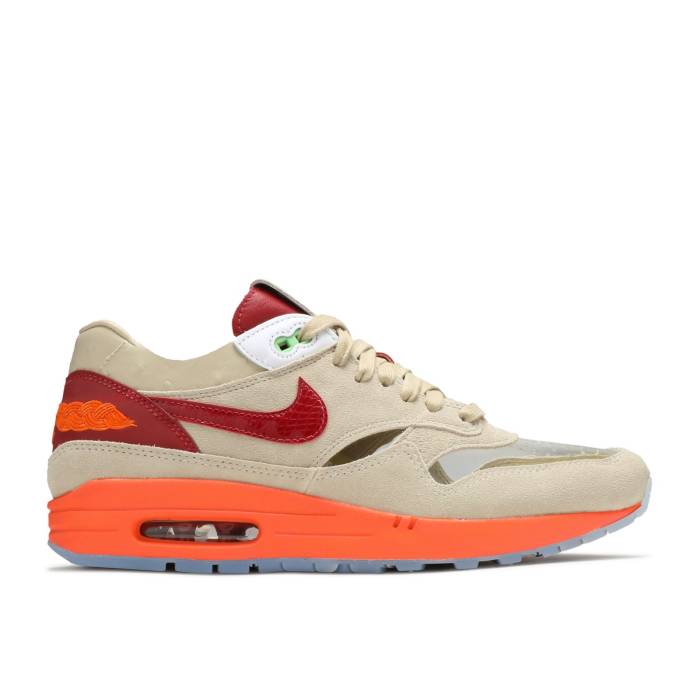 ナイキ Nike 【 Clot X Air Max 1 \u0027Kiss Of Death\u0027 2021 Men Net/Deep Red/Orange Blaze 】 クロット マックス メンズ サイバー空間 ディープ Red 赤・赤いこと orange 橙・オレンジ色