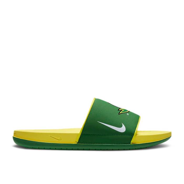 ナイキ Nike 【 College Offcourt Slides \u0027Oregon\u0027 Men Apple Green/Yellow Strike/White 】 分科大学 メンズ green 緑・緑であること yellow 黄味がかった・黄色 ストライク 白いこと 白いこと
