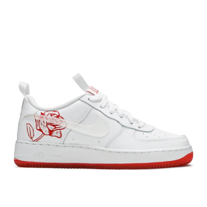ナイキ Nike 【 Air Force 1 Low ガウス \u0027Thank You Plastic Bag\u0027 Youth White/White/University Red 】 お坊っちゃん キッズ 白いこと 白いこと Red 赤・赤いこと
