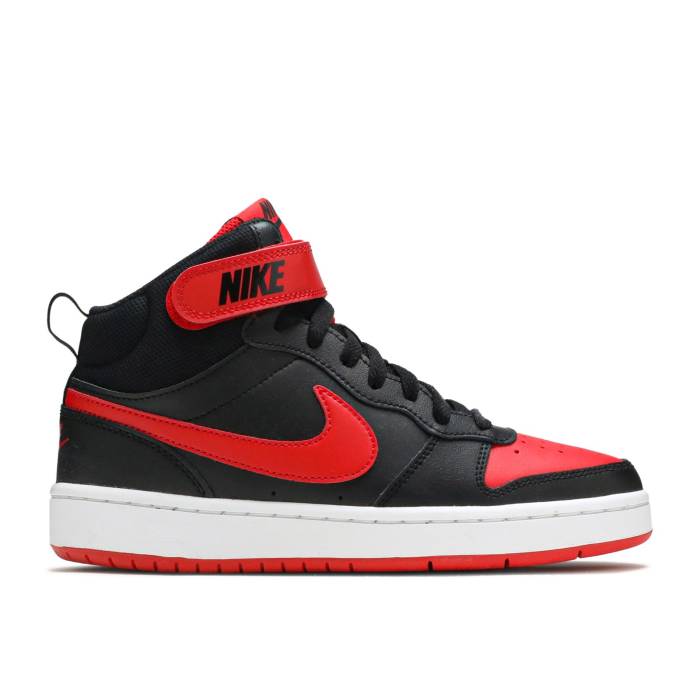 ナイキ Nike 【 Court Borough Mid 2 Gs 'Bred' Youth Black/White/University Red 】 コート ミッド ジュニア キッズ 黒色 ブラック 白色 ホワイト Red 赤・レッド｜スニケス