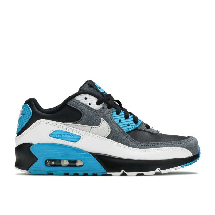 ナイキ Nike 【 Air Max 90 Leather ガウス \u0027Black Dark Grey\u0027 Youth Black/Dark Grey/White/Neutral Grey 】 マックス なめし革 御坊っちゃん キッズ 黒いこと 黒いこと 薄墨色 薄墨色 白いこと 白いこと