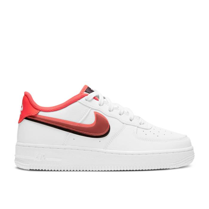 ナイキ Nike 【 Air Force 1 Lv8 ガウス \u0027Double Swoosh - Bright Crimson\u0027 Youth White/Black/Bright Crimson 】 Swoosh スウッシュ・スウォッシュ 御坊っちゃん キッズ 白いこと 白いこと 黒いこと 黒いこと クリムゾン