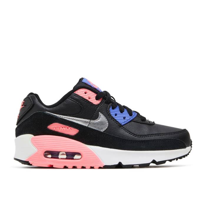 ナイキ Nike 【 Air Max 90 Leather Gs Black Sunset Pulse Youth Black/Sunset Pulse/Sapphire/Metallic Silver 】 マックス レザー ジュニア キッズ 黒色 ブラック Silver 銀色・シルバー