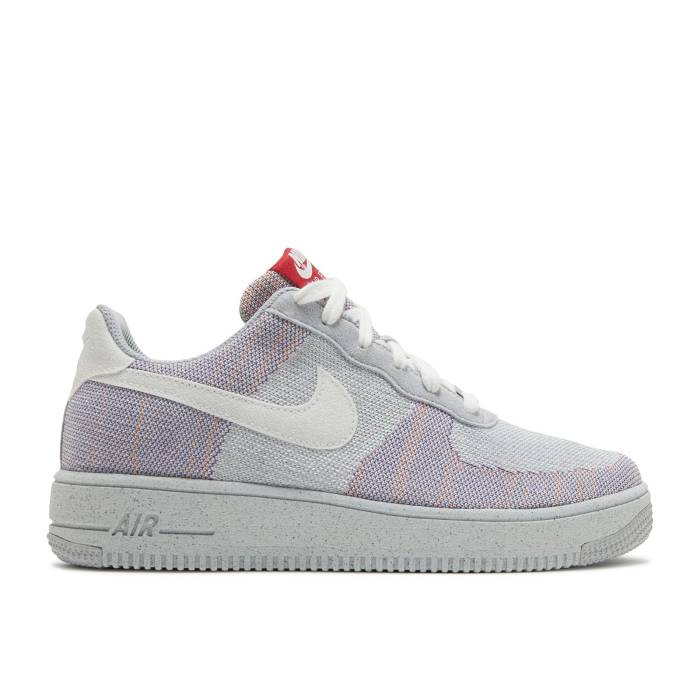 ナイキ Nike 【 Air Force 1 Crater Flyknit ガウス \u0027Wolf Grey\u0027 Youth Wolf Grey/Pure Platinum/Gym Red/White 】 飛球編み物 御坊っちゃん キッズ 薄墨色 薄墨色 純然たる Platinum プラチナム Red 赤・赤いこと 白いこと 白いこと 靴-スニーカー