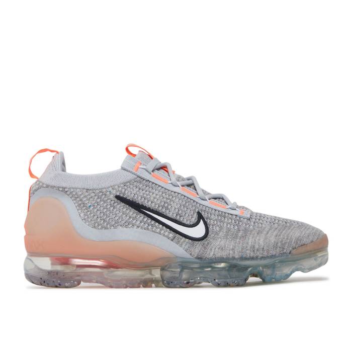 ナイキ Nike 【 Air Vapormax 2021 Flyknit \u0027Grey Fog Bright Mango\u0027 Men Grey Fog/White/Bright Mango/Anthracite/Metallic Silver 】 飛球編み物 メンズ 薄墨色 薄墨色 白いこと 白いこと Silver しろがね色・しろがね色