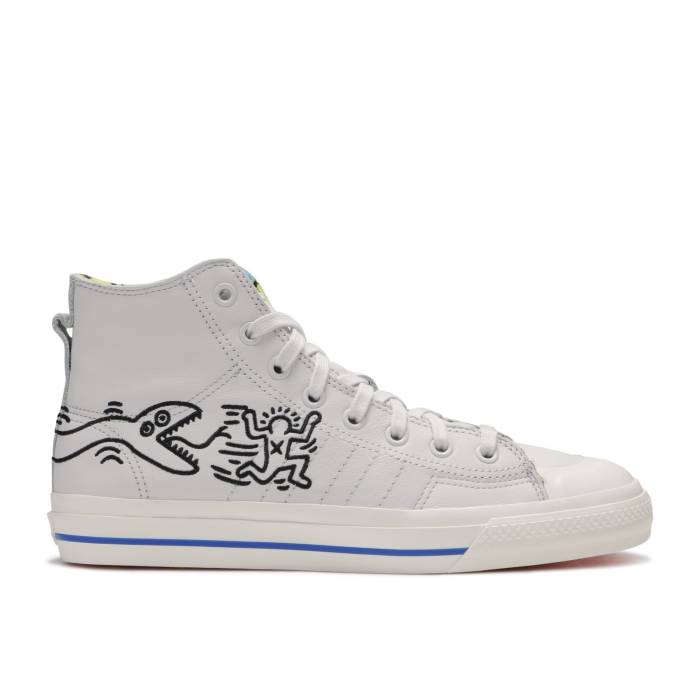 アディダス Adidas 【 Keith Haring X Nizza High Rf \u0027Pop Art\u0027 Men Crystal White/Blue/Chalk White 】 ご機嫌 メンズ 白いこと 白いこと 青味 青み