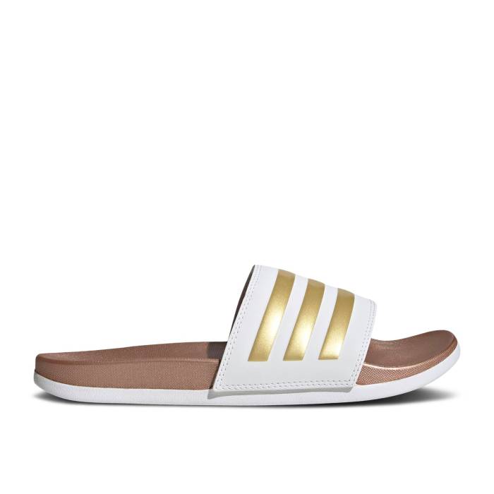 アディダス Adidas 【 Wmns Adilette Comfort Slide 'White Matte Gold' Women Cloud White/Cloud White/Matte Gold 】 アディレッタ Slide サンダル レディース 白色 ホワイト ゴールド