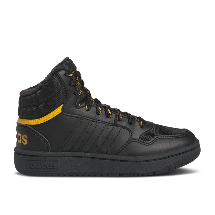 アディダス Adidas 【 Hoops 3.0 Mid J \u0027Black Preloved Yellow\u0027 Infant Core Black/Core Black/Preloved Yellow 】 ミッド もの言う花 中核グループ 黒いこと 黒いこと yellow 黄味がかった・黄色