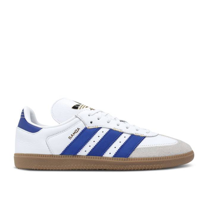 アディダス Adidas 【 Wmns Samba Og \u0027Oversized Logo - White Semi Lucid Blue\u0027 Women Cloud White/Semi Lucid Blue/Gold Metallic 】 サンバ ロゴタイプ 白いこと 白いこと レディース 白いこと 白いこと 青碧 青碧 ゴールド
