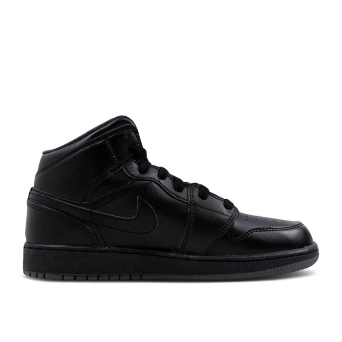 ナイキ　エアジョーダン Air Jordan 【 Jordan 1 Retro Mid Gs 'Black Dark Grey' Youth Black/Black-Dark Grey 】 レトロ ミッド ジュニア キッズ 黒色 ブラック 灰色 グレー