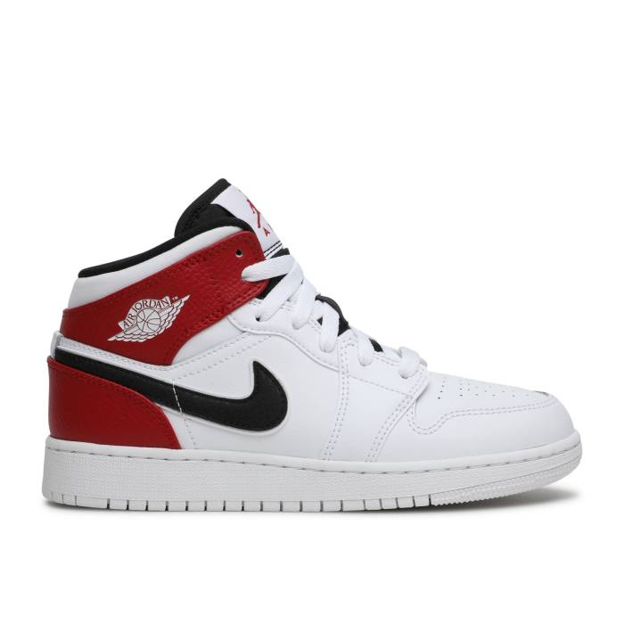 ナイキ エアジョーダン Air Jordan 【 Jordan 1 Mid ガウス \u0027Chicago\u0027 Youth White/Black-Gym Red 】 ミッド 御坊っちゃん キッズ 白いこと 白いこと Red 赤・赤いこと