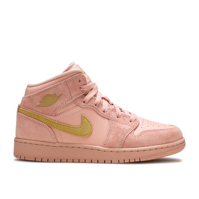 ナイキ エアジョーダン Air Jordan 【 Jordan 1 Mid Se Gs Coral Stardust Youth Coral Stardust/Club Gold 】 ミッド ジュニア キッズ クラブ ゴールド
