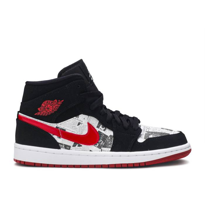 ナイキ エアジョーダン Air Jordan 【 Jordan 1 Mid Se \u0027Newspaper Air Times\u0027 Men Black/Gym Red/White 】 ミッド メンズ 黒いこと 黒いこと Red 赤・赤いこと 白いこと 白いこと