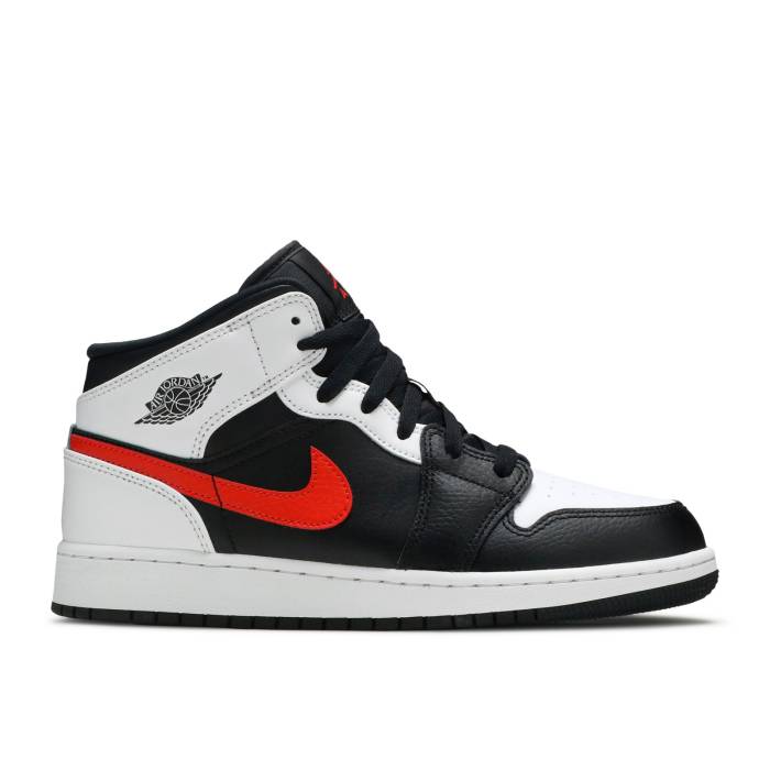 ナイキ エアジョーダン Air Jordan 【 Jordan 1 Mid ガウス \u0027Chile Red\u0027 Youth Black/Chile Red/White 】 ミッド 御坊っちゃん キッズ 黒いこと 黒いこと Red 赤・赤いこと 白いこと 白いこと