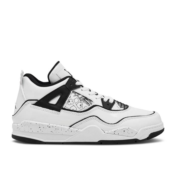 ナイキ エアジョーダン Air Jordan 【 Jordan 4 Retro Ps \u0027Diy\u0027 Youth White/Black/Volt 】 レトロ 御坊っちゃん キッズ 白いこと 白いこと 黒いこと 黒いこと キッズファッション-スニーカー