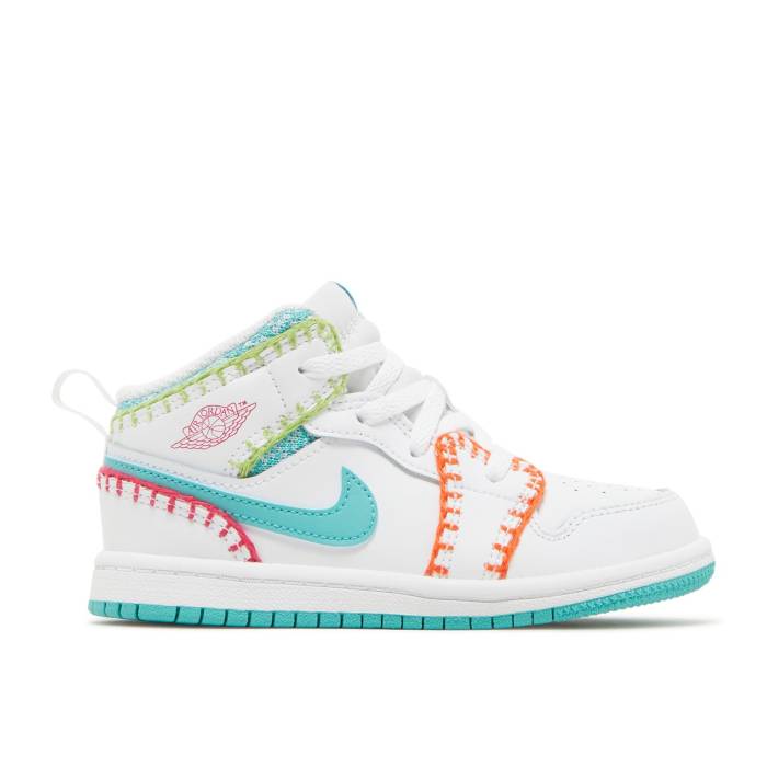 ナイキ　エアジョーダン Air Jordan 【 Jordan 1 Mid Se Td 'Multi Knit' Infant White/Rush Pink/Rush Orange/Washed Teal 】 ミッド ベビー 白色 ホワイト rush ラッシュ pink ピンク orange 橙・オレンジ｜スニケス