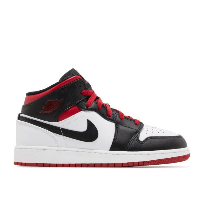 ナイキ エアジョーダン Air Jordan 【 Jordan 1 Mid Gs 'Gym Red Black Toe' Youth White/Gym Red/Black 】 ミッド Red 赤・レッド 黒色 ブラック ジュニア キッズ 白色 ホワイト Red 赤・レッド 黒色 ブラック|スニケス