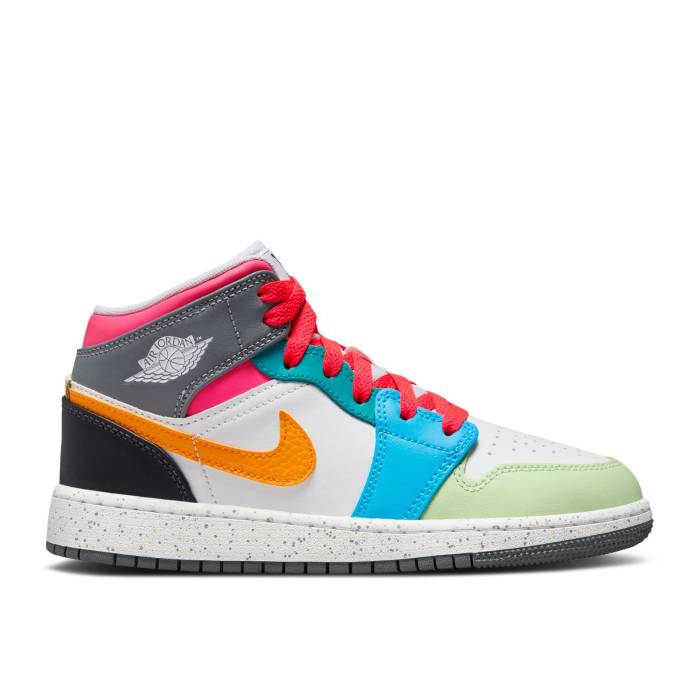 ナイキ エアジョーダン Air Jordan 【 Jordan 1 Mid Se ガウス \u0027Multi-Color\u0027 Youth White/Taxi/Dark Shadow/Hyper Pink/New Emerald/Vapor Green 】 ミッド 御坊っちゃん キッズ 白いこと 白いこと シャドー・シャドウ pink サクラ色 green 緑