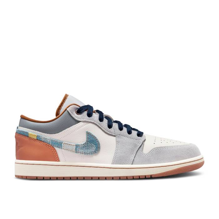 ナイキ エアジョーダン Air Jordan 【 Jordan 1 Low Se \u0027Repaired Denim Swoosh\u0027 Men Phantom/Coconut Milk/Amber Brown/Star Blue 】 ジーンズ メンズ 赤銅色 赤銅色 青味 青み