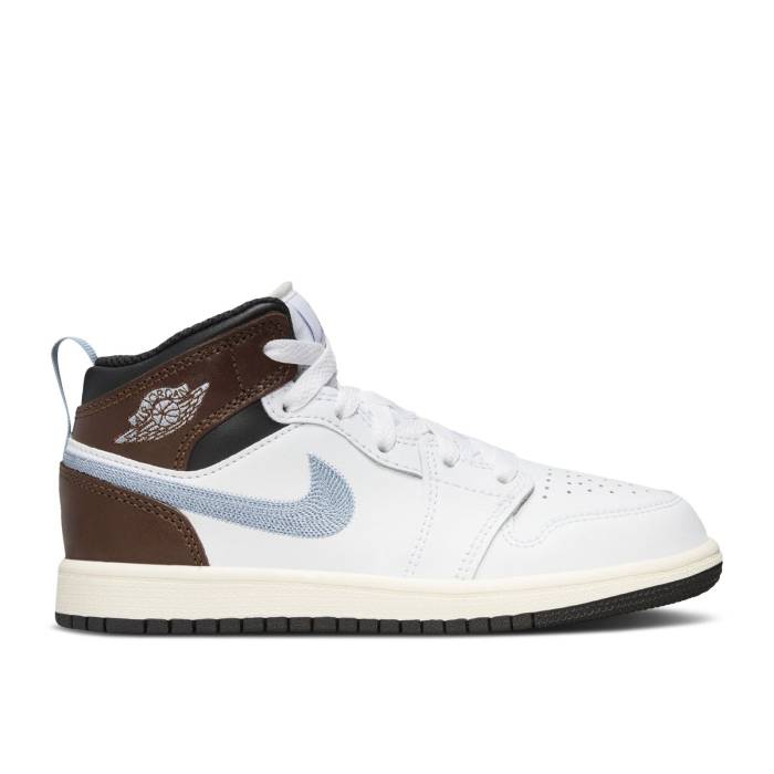 ナイキ エアジョーダン Air Jordan 【 Jordan 1 Mid Se Ps \u0027White Blue Grey\u0027 Youth White/Black/Sail/Blue Grey 】 ミッド 青味 青み 御坊っちゃん キッズ 白いこと 白いこと 黒いこと 黒いこと 青味 青み 薄墨色 薄墨色