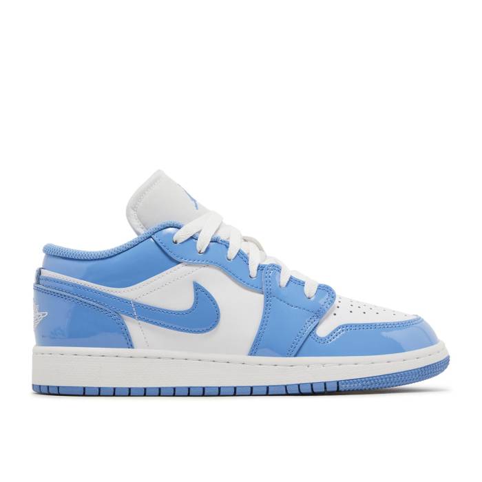 ナイキ エアジョーダン Air Jordan 【 Jordan 1 Low ガウス \u0027Unc Patent\u0027 Youth White/Legend Blue 】 御坊っちゃん キッズ 白いこと 白いこと Legend 言い伝え 青味 青み