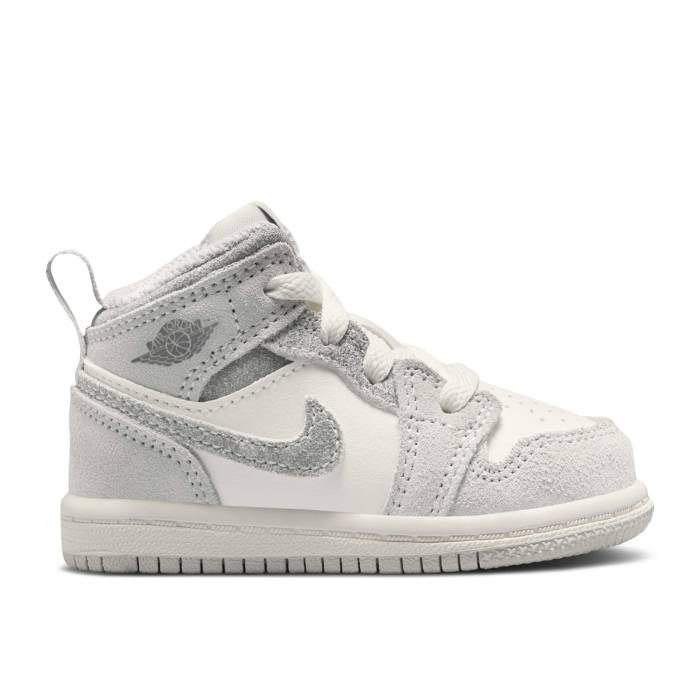 ナイキ エアジョーダン Air Jordan 【 Jordan 1 Mid Se Td \u0027Neutral Grey Sail\u0027 Infant Neutral Grey/Sail/Smoke Grey 】 ミッド 薄墨色 薄墨色 もの言う花 薄墨色 薄墨色