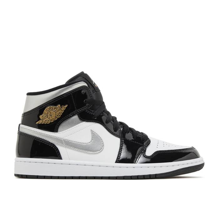 ナイキ エアジョーダン Air Jordan 【 Jordan 1 Mid Se \u0027Black White Metallic Silver\u0027 Men Black/White/Metallic Gold/Metallic Silver 】 ミッド 白いこと 白いこと メンズ 黒いこと 黒いこと 白いこと 白いこと ゴールド Silver しろがね色・
