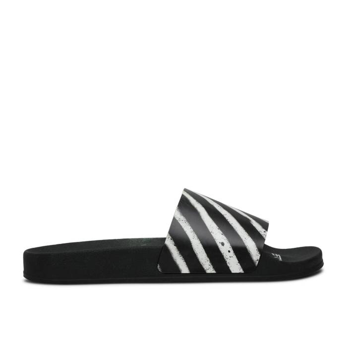 象牙色 Off-White 【 Sliders \u0027Graffiti - Black White\u0027 2020 Men Black/White 】 サンダル 黒いこと 黒いこと メンズ 黒いこと 黒いこと 白いこと 白いこと