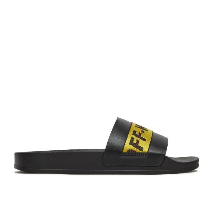 象牙色 Off-White 【 Industrial Sliders \u0027Black Yellow\u0027 Men Black/Yellow 】 サンダル メンズ 黒いこと 黒いこと yellow 黄味がかった・黄色