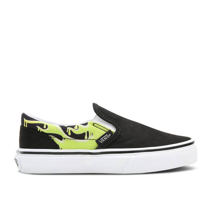 ヴァンズ Vans 【 Classic Slip-On Kids 'Slime Flame' Youth Black/Green 】 クラシック slip-on スリッポン ジュニア キッズ 黒色 ブラック green 緑・グリーン｜スニケス