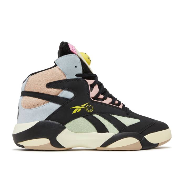 リーボック Reebok 【 Smiley X Shaq Attaq \u002750Th Anniversary\u0027 Men Core Black/Dreamy Blue/Stinger Yellow 】 シャック メンズ 中核グループ 黒いこと 黒いこと 青味 青み yellow 黄味がかった・黄色
