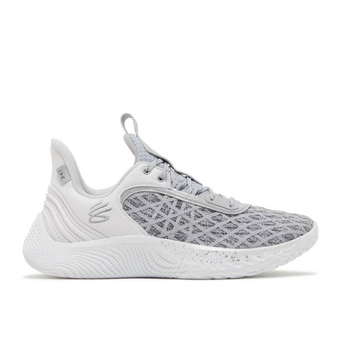 Curry Brand 【 Curry Flow 9 Team \u0027White Mod Grey\u0027 Men White/Mod Grey 】 カリー 流れ受け答え Team 野球クラブ メンズ 白いこと 白いこと 薄墨色 薄墨色