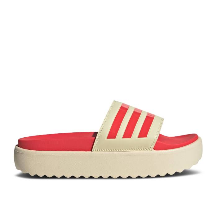 アディダス Adidas 【 Wmns Adilette Platform Slide \u0027Warm Vanilla Semi Lucid Red\u0027 Women Warm Vanilla/Semi Lucid Red/Semi Lucid Red 】 アディレッタ Slide サンダル レディース ウォーム Red 赤・赤いこと