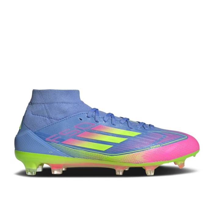 アディダス Adidas 【 Wmns Adizero F50 Pro Mid Fg \u0027Celestial Victory Pack\u0027 Women Blue Fusion/Lucid Lemon/Lucid Pink 】 アディゼロ 労働者階級 ミッド Victory 白星 レディース 青み 青色 Fusion 核融合反応 pink サクラ色