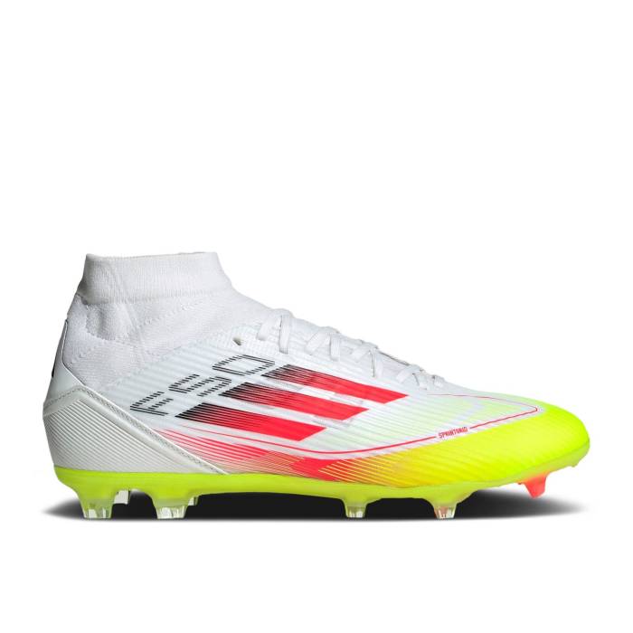 アディダス Adidas 【 Wmns Adizero F50 League Mid Fg Mg \u0027Pure Victory Pack\u0027 Women Cloud White/Lucid Red/Solar Yellow 】 アディゼロ ミッド Victory 白星 レディース 白いこと 白いこと Red 赤・赤いこと yellow 黄味がかった・イエ