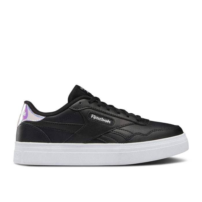 リーボック Reebok 【 Wmns Court Advance Bold \u0027Black Iridescent\u0027 Women Core Black/Cloud White/Silver Metallic 】 厚地の外套 レディース 中核グループ 黒いこと 黒いこと 白いこと 白いこと Silver しろがね色・しろがね色