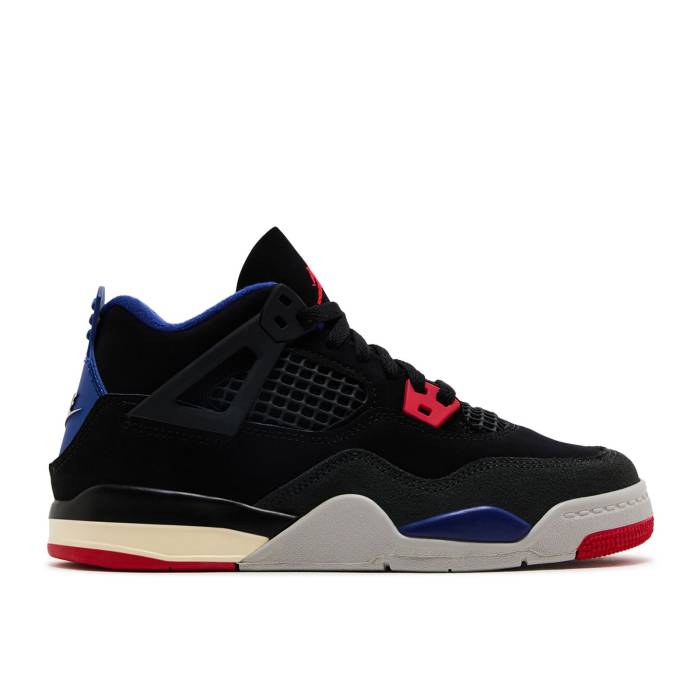 ナイキ　エアジョーダン Air Jordan 【 Jordan 4 Retro Ps 'Rare Air' Youth Black/Fire Red/Deep Royal Blue/Dark Smoke Grey/Tech Grey 】 レトロ ジュニア キッズ 黒色 ブラック ファイア Red 赤・レッド ディープ 青色 ブ
