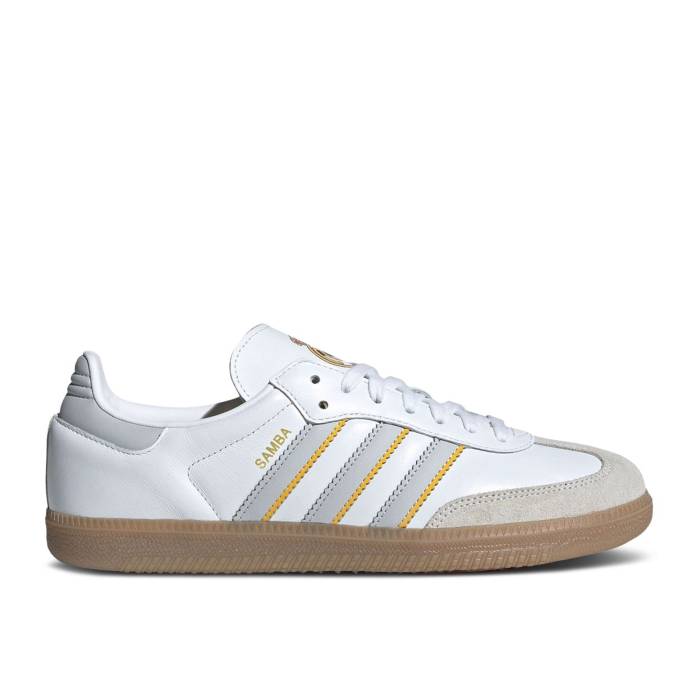 アディダス Adidas 【 Real Madrid X Samba \u0027Home Kit\u0027 Men Footwear White/Light Solid Grey/Gum 】 レアル サンバ メンズ 白いこと 白いこと 益荒男 薄墨色 薄墨色