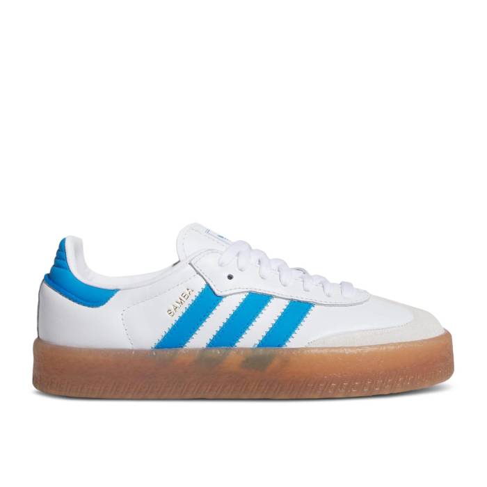 アディダス Adidas 【 Sambae J \u0027White Bright Blue\u0027 Youth Cloud White/Bright Blue/Gold Metallic 】 お坊っちゃん キッズ 白いこと 白いこと 青碧 青碧 ゴールド