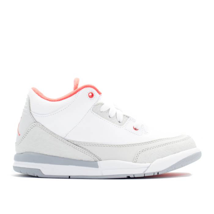 ナイキ エアジョーダン Air Jordan 【 Jordan 3 Retro Ps Youth White/Crimson-Ntrl Try-Wlf Gry 】 レトロ お坊っちゃん キッズ 白いこと 白いこと