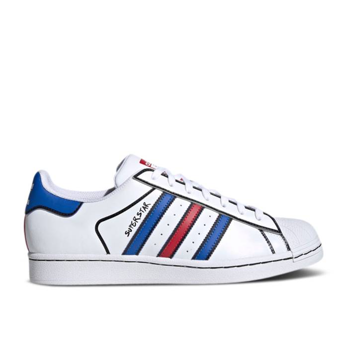 アディダス Adidas 【 Superstar Graphic Print Style Men Cloud White/Blue/Core Black 】 Superstar スーパースター メンズ 白色 ホワイト 青色 ブルー コア 黒色 ブラック