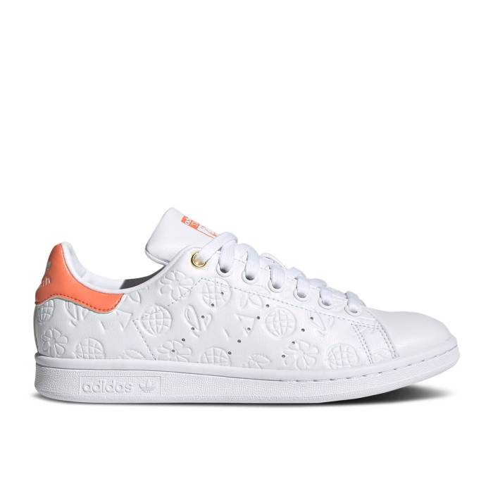 アディダス Adidas 【 Wmns Stan Smith \u0027Embossed Graphics - White Semi Coral\u0027 Women Cloud White/Semi Coral/Chalk White 】 白いこと 白いこと レディース 白いこと 白いこと レディース靴-靴