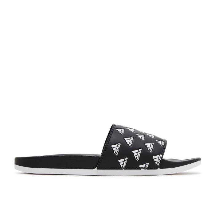アディダス Adidas 【 Adilette Comfort Slide \u0027Repeat Logo - Black\u0027 Men Core Black/Cloud White/Cloud White 】 アディレッタ Slide サンダル ロゴタイプ メンズ 中核グループ 黒いこと 黒いこと 白いこと 白いこと