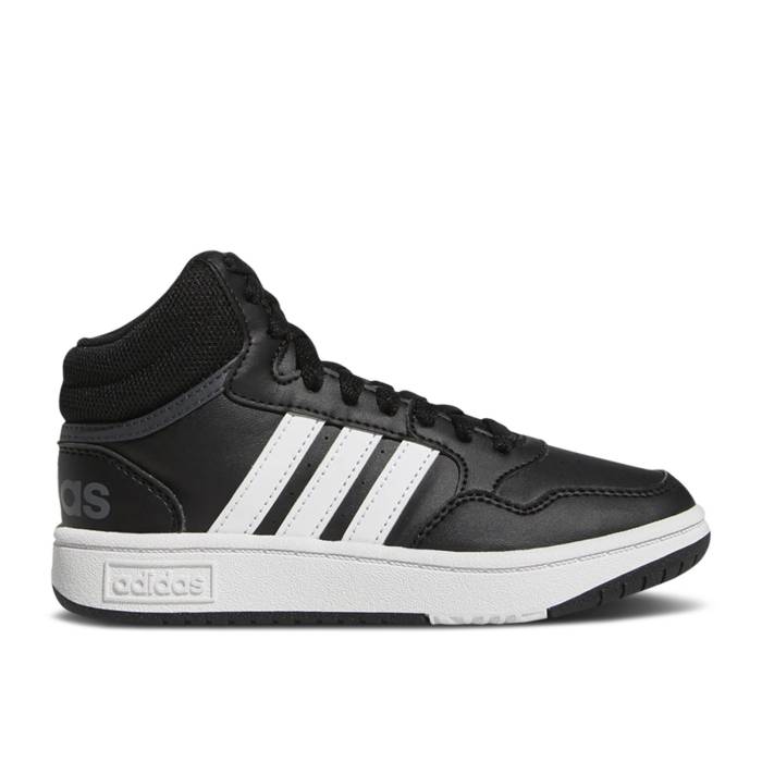 アディダス Adidas 【 Hoops Mid J \u0027Black White\u0027 Youth Core Black/Cloud White/Grey Six 】 ミッド 御坊っちゃん キッズ 中核グループ 黒いこと 黒いこと 白いこと 白いこと 薄墨色 薄墨色