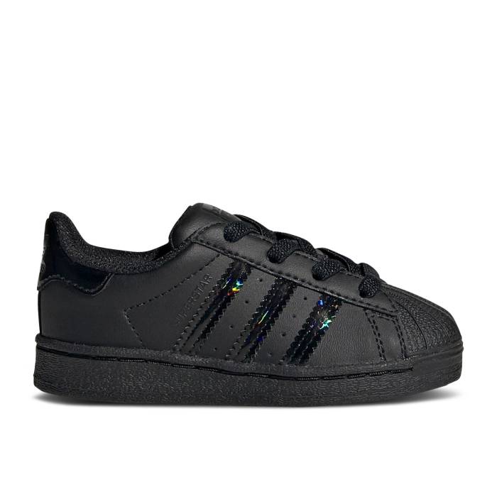 アディダス Adidas 【 Superstar El I 'Triple Black Iridescent' Infant Core Black/Core Black/Core Black 】 Superstar スーパースター 黒色 ブラック ベビー コア 黒色 ブラック｜スニケス